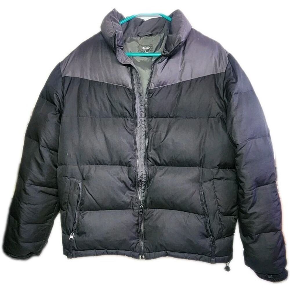 Mossimo Supply Co men's XL puffer Jacket Zip Up Lined Gray Black Zip Pockets